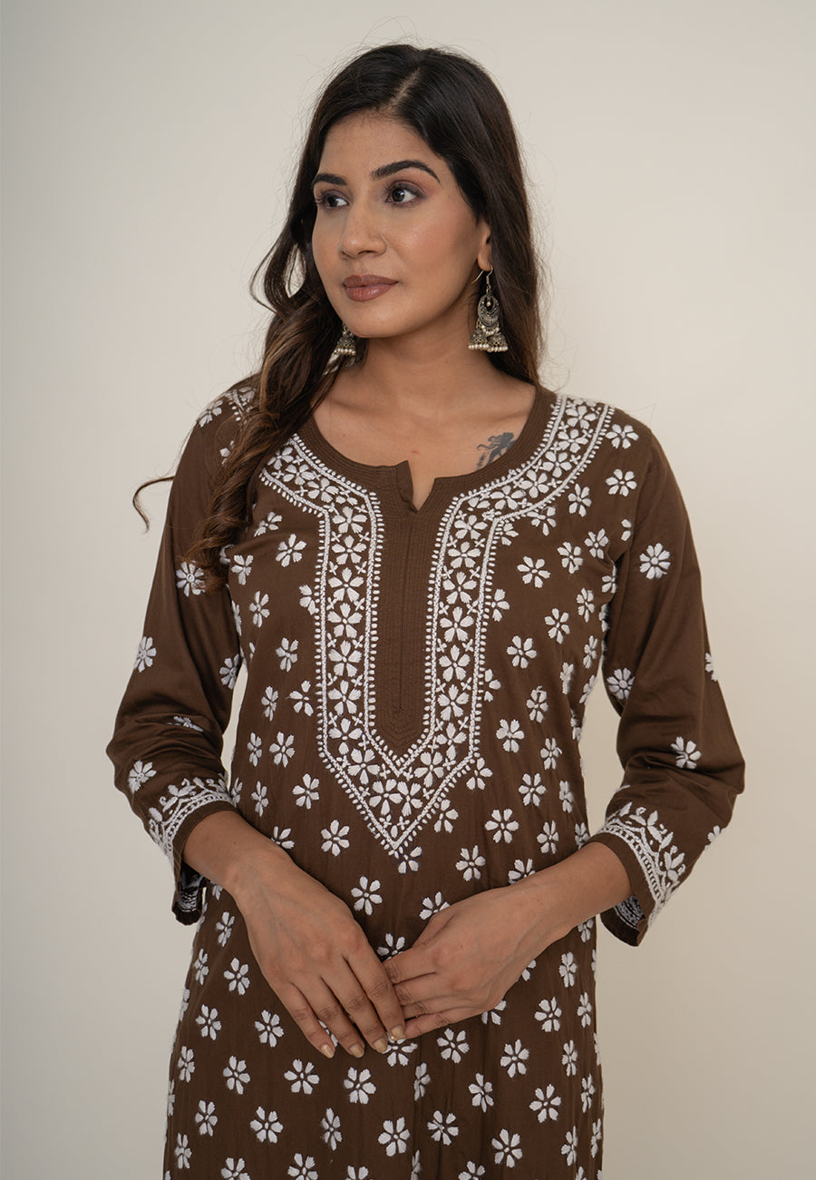 Brown chikankari kurta