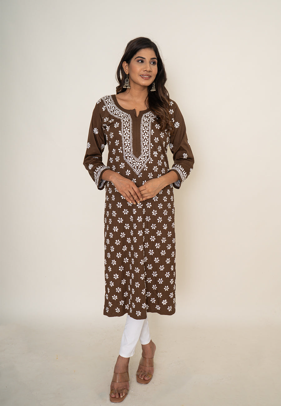 Brown chikankari kurta