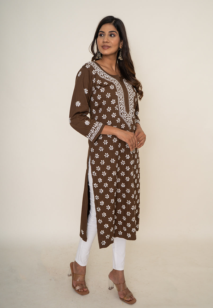 Brown chikankari kurta