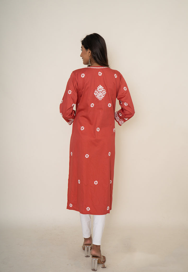 Red chikankari kurta