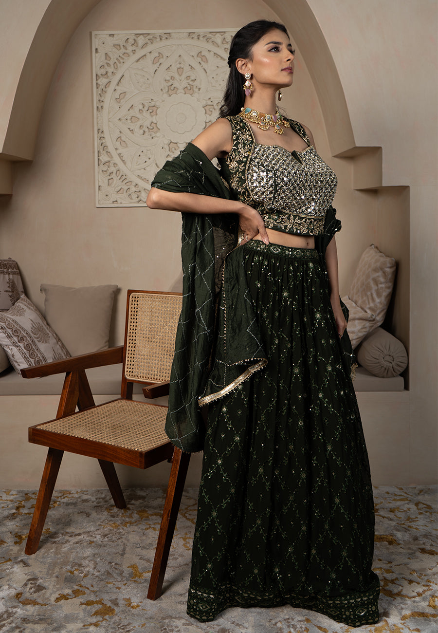 Green jaal lehenga