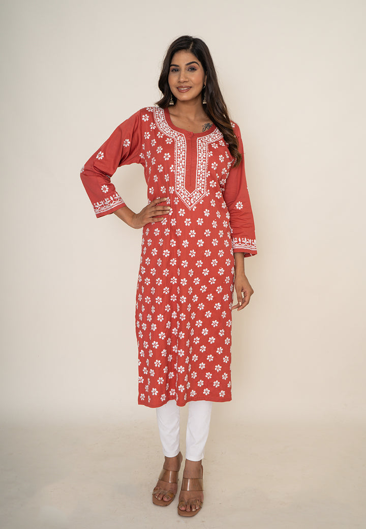 Red chikankari kurta