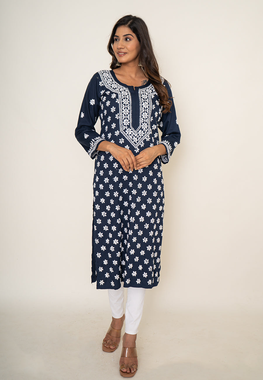 Navy blue chikankari kurta