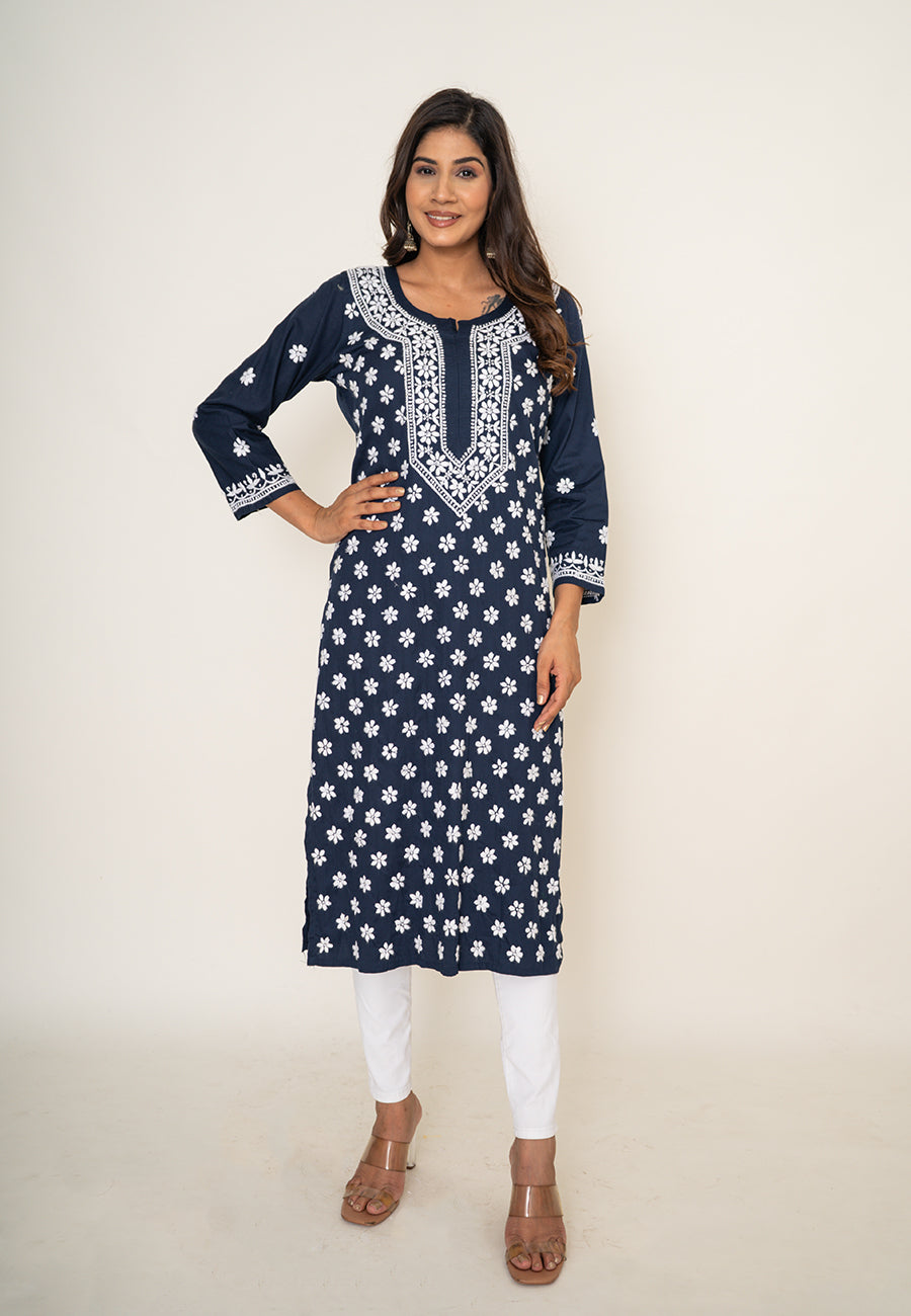 Navy blue chikankari kurta