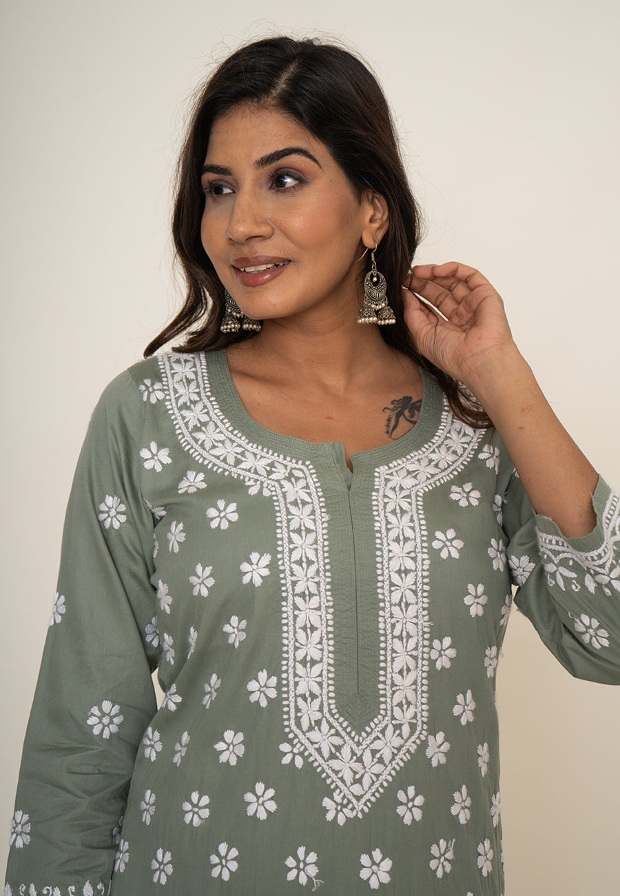 Green chikankari kurta