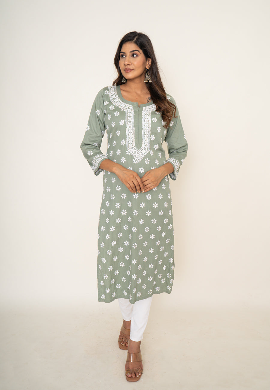 Green chikankari kurta