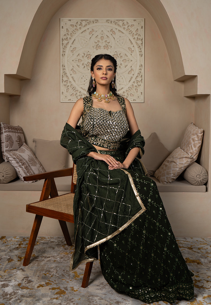 Green jaal lehenga