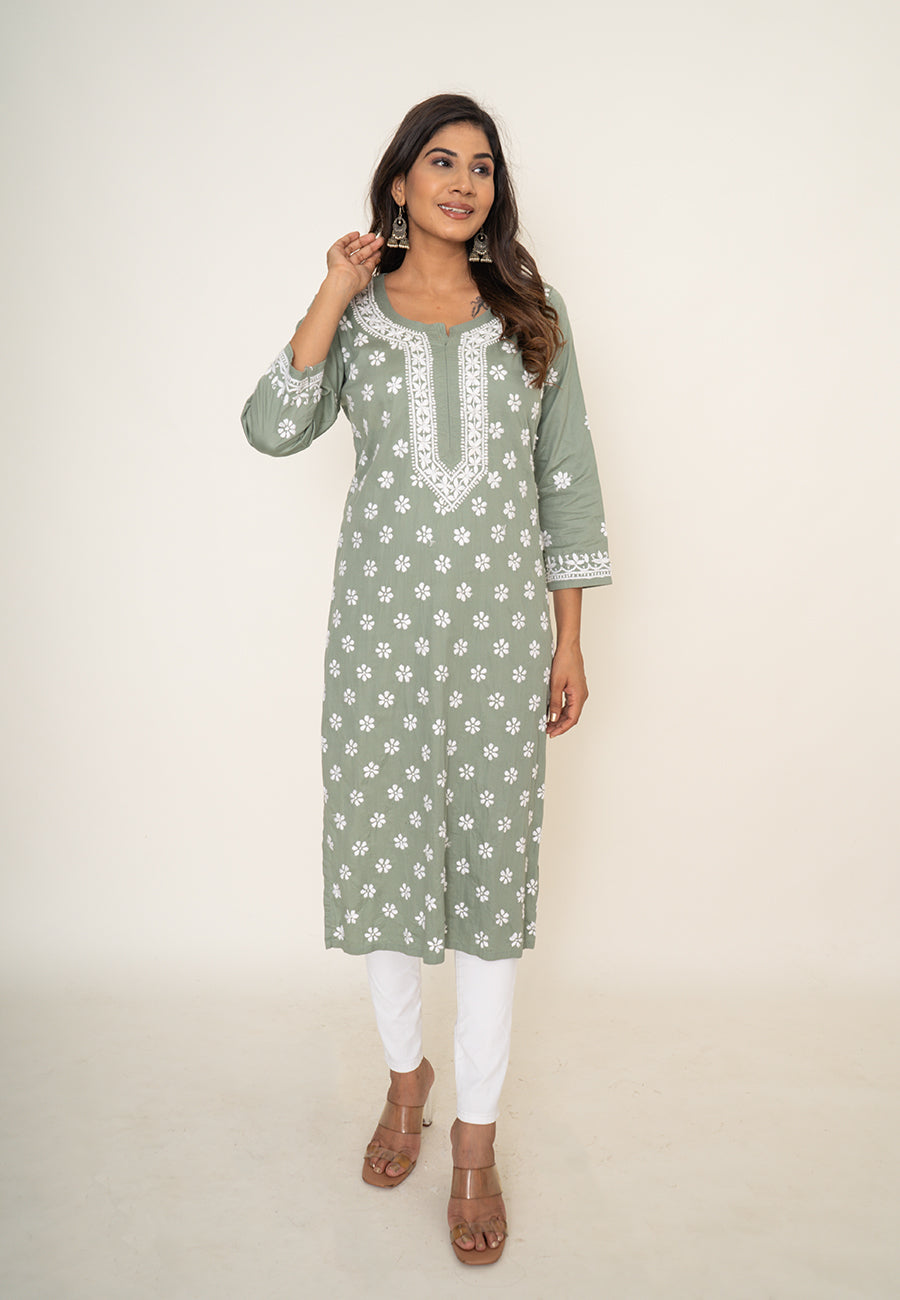 Green chikankari kurta