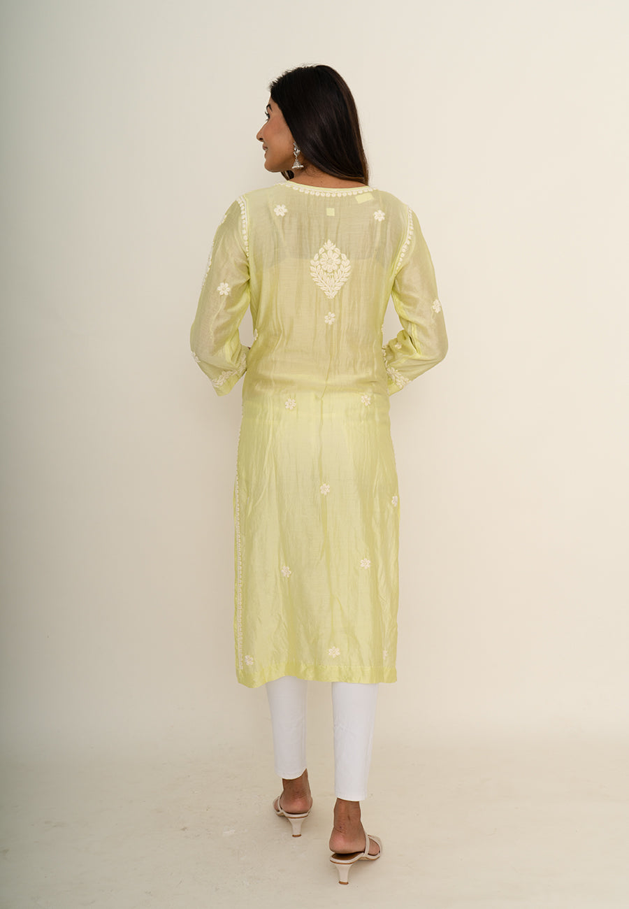 Lemon yellow chikankari kurta