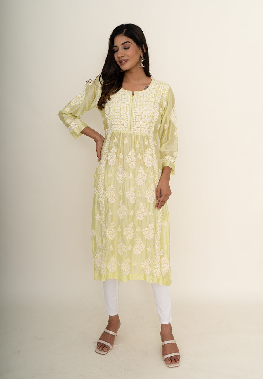 Lemon yellow chikankari kurta