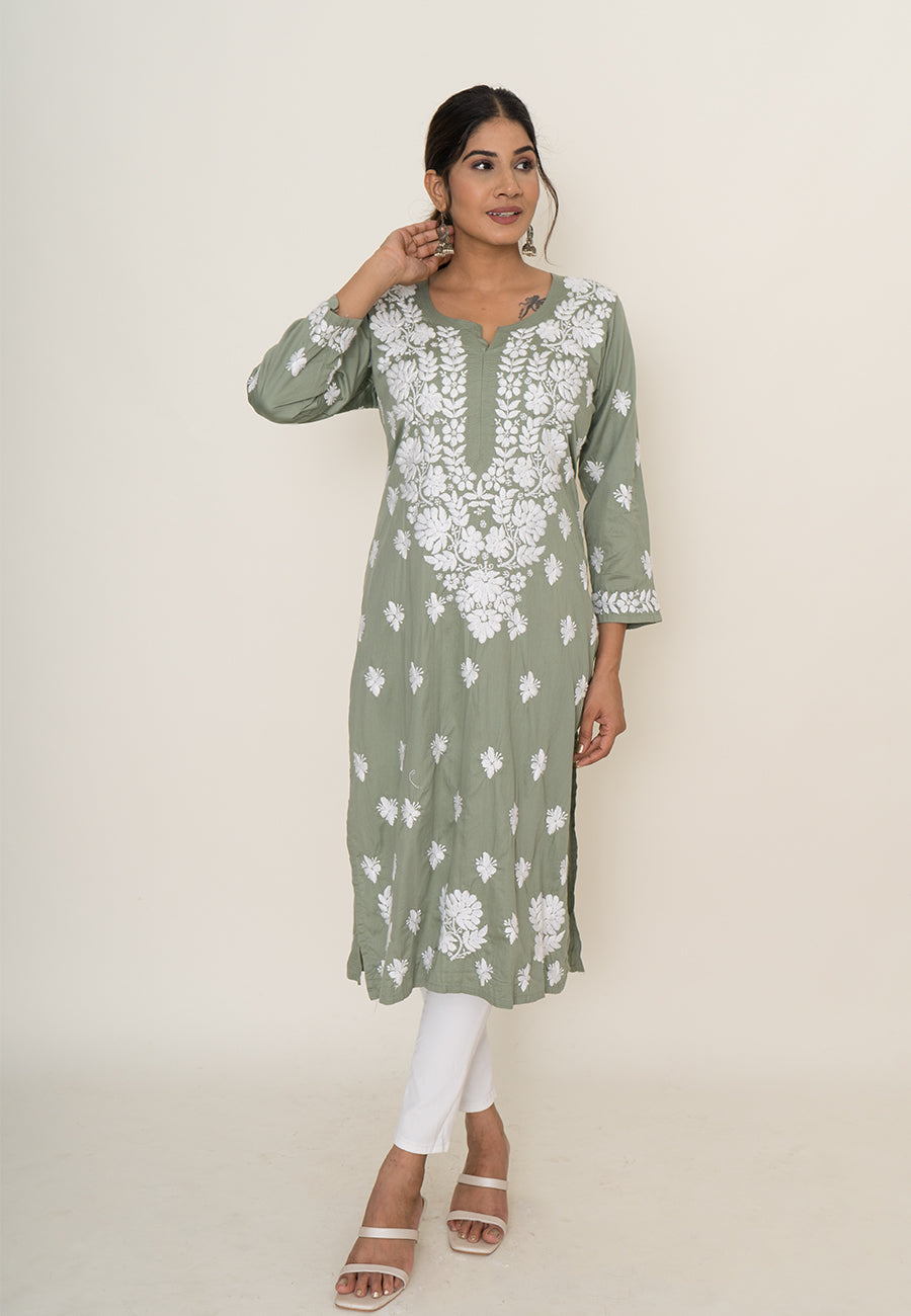 Green chikankari kurta