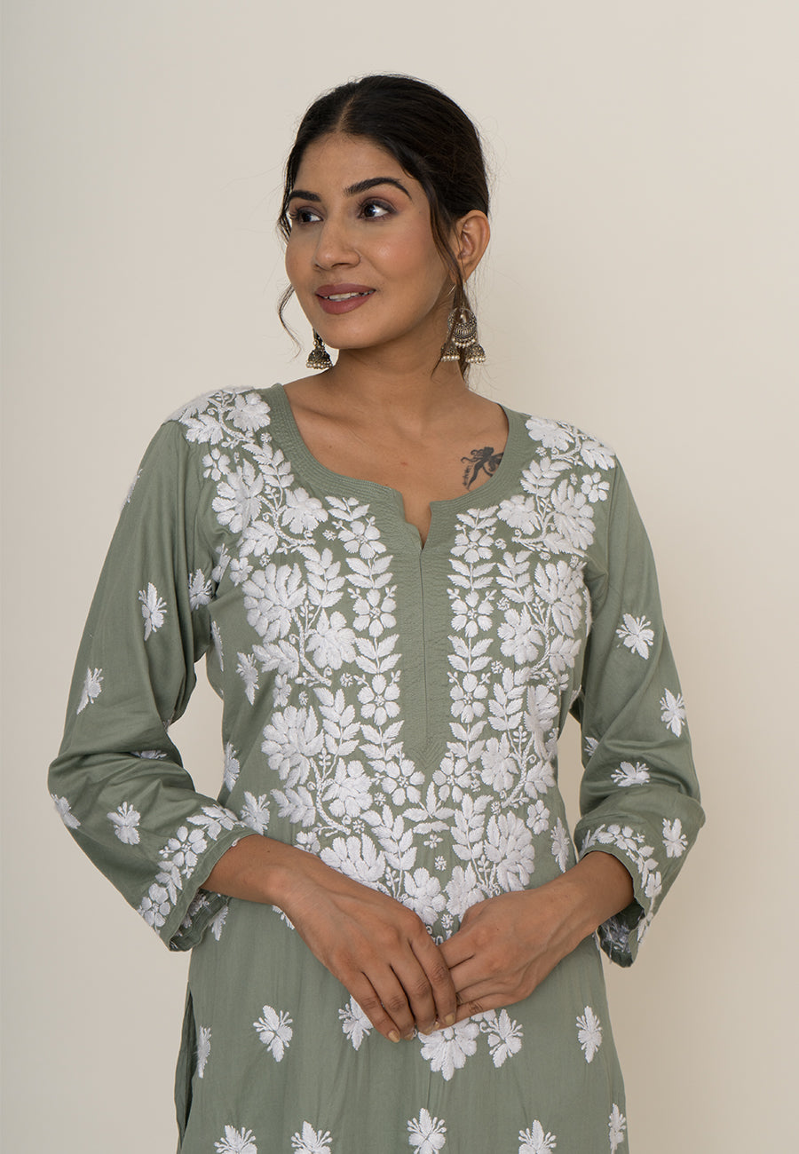 Green chikankari kurta