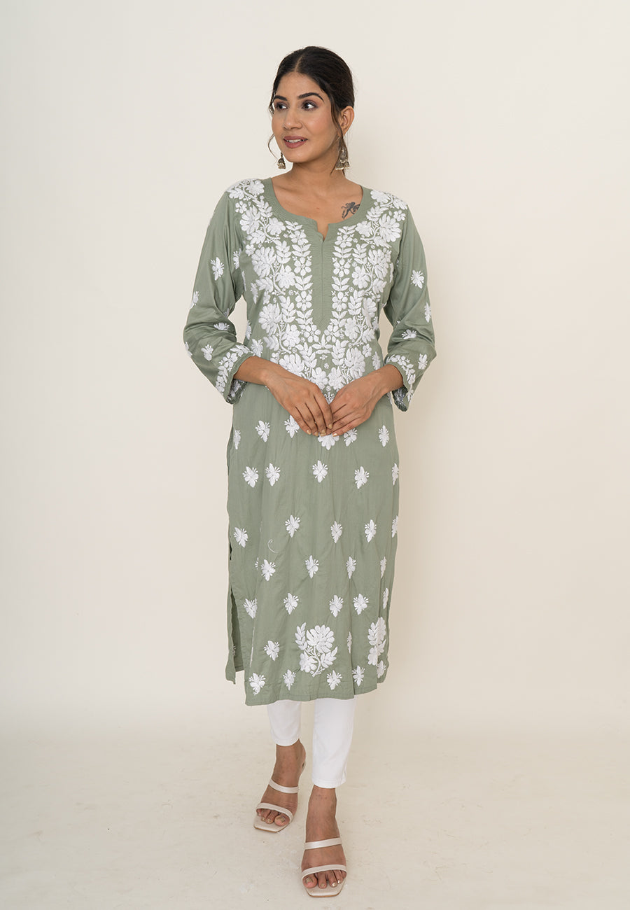 Green chikankari kurta