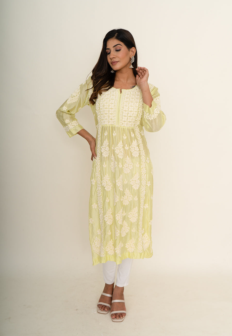 Lemon yellow chikankari kurta