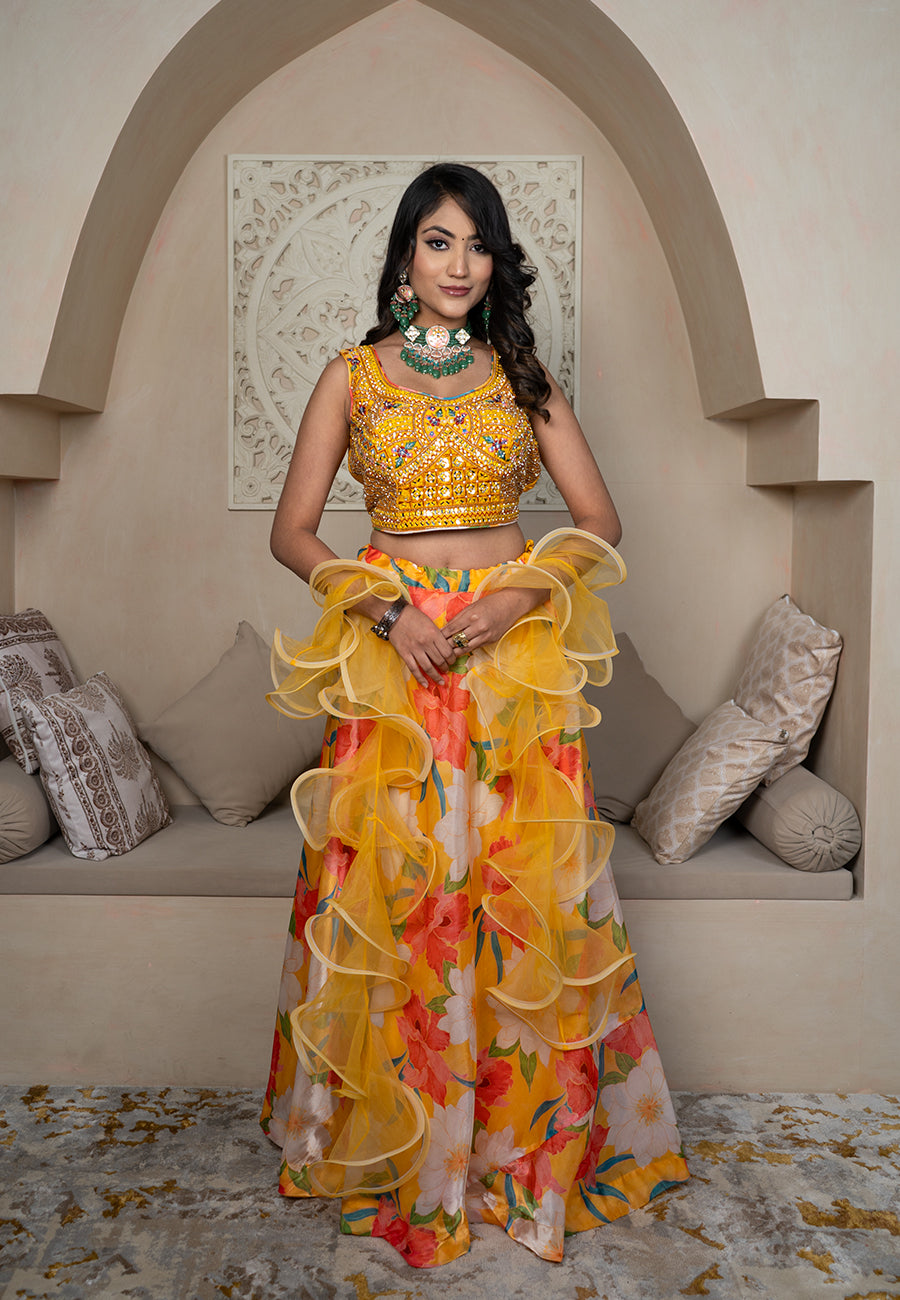 Yellow floral lehenga