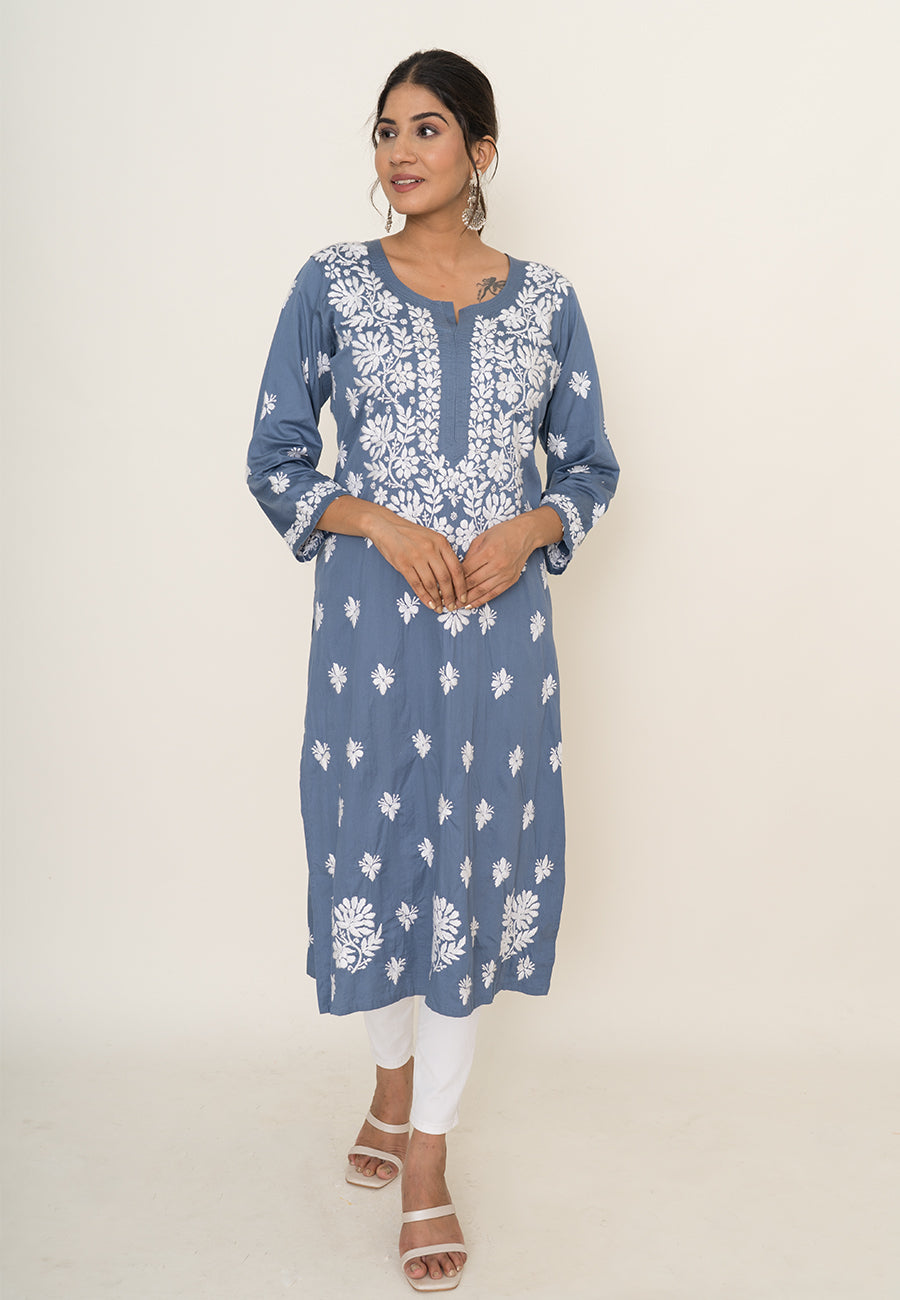 Blue chikankari kurta