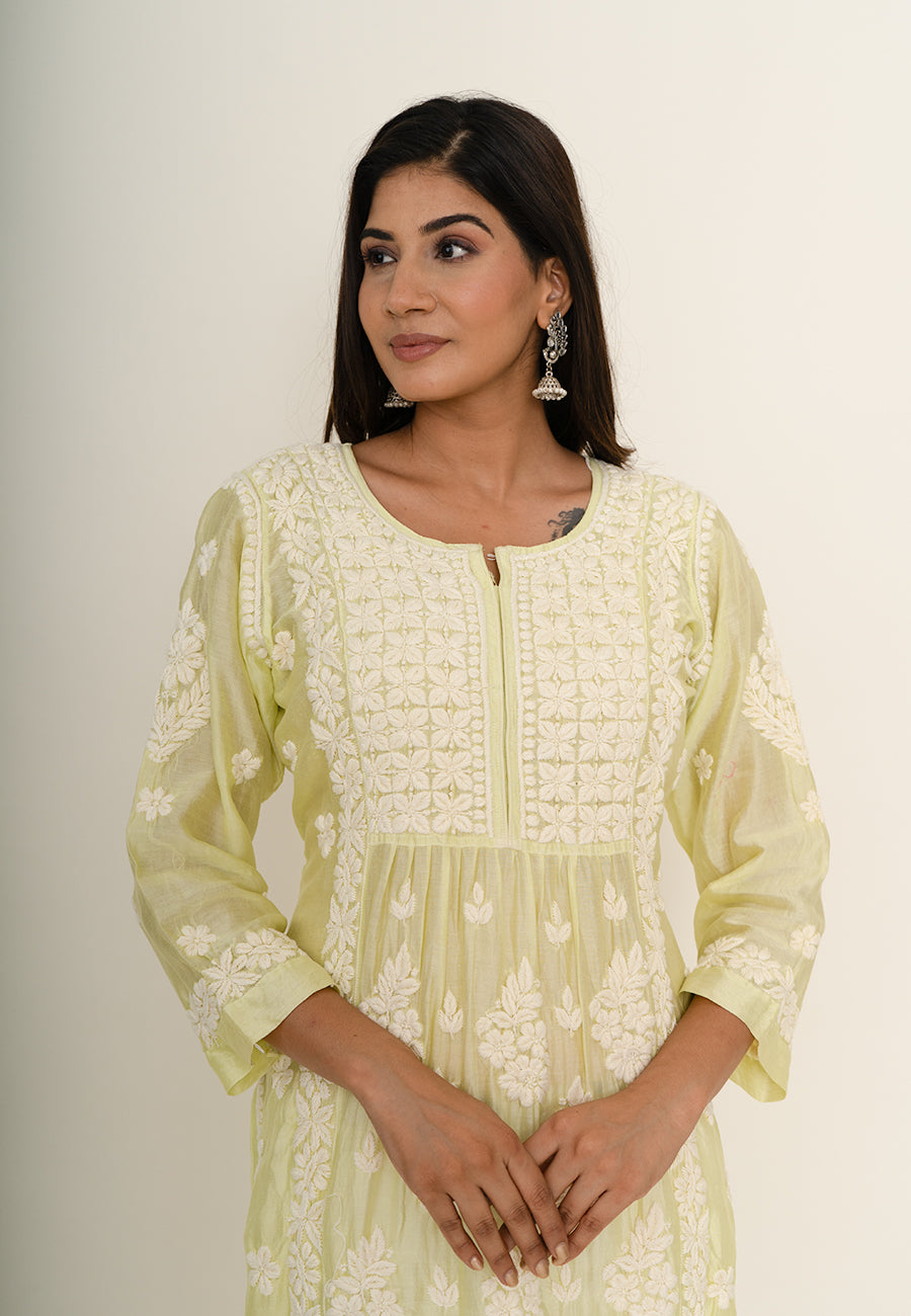 Lemon yellow chikankari kurta