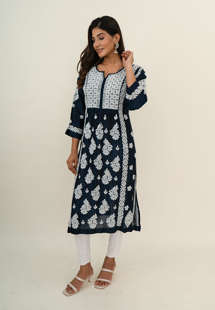 Navy blue chikankari kurta