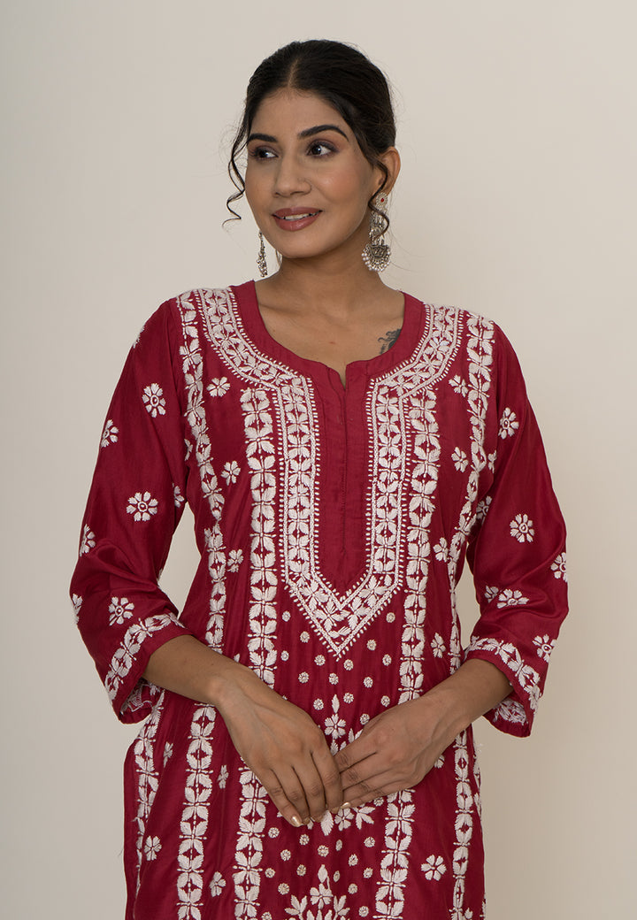 Red chikankari kurta