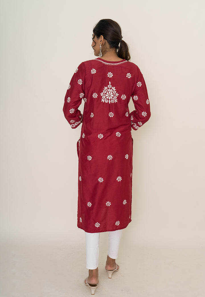 Red chikankari kurta