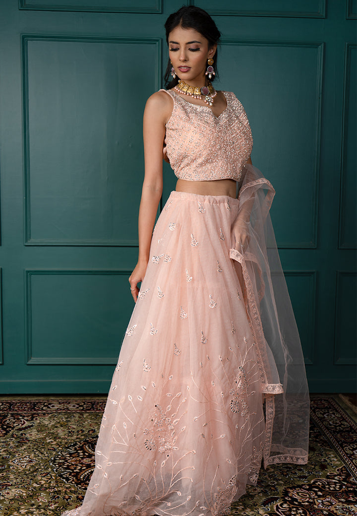 Peach pearl and sequin lehenga