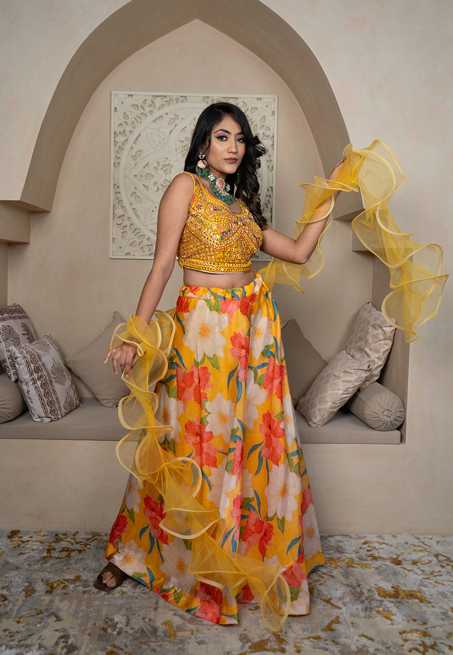 Yellow floral lehenga