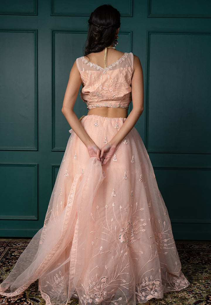 Peach pearl and sequin lehenga