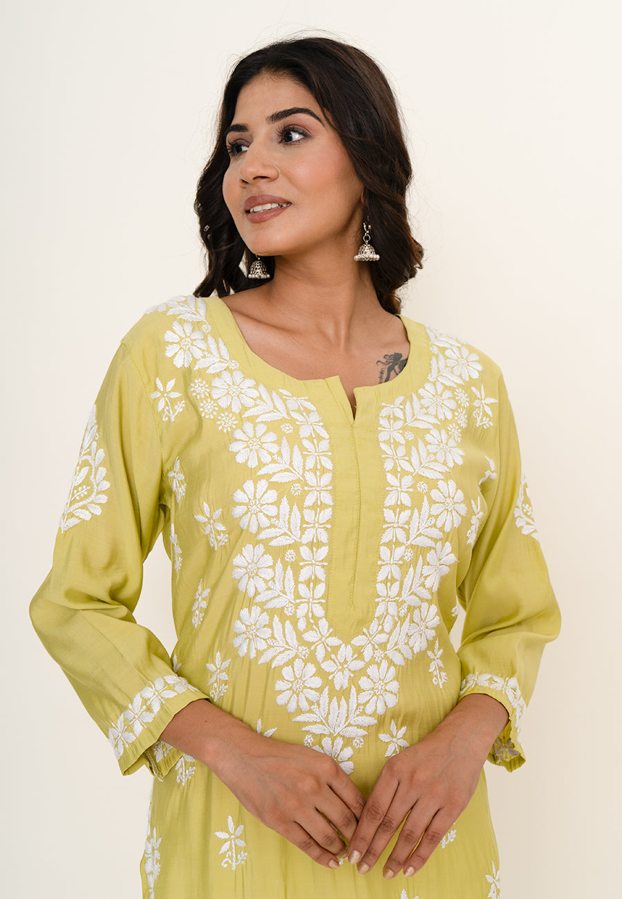 Yellow chikankari kurta