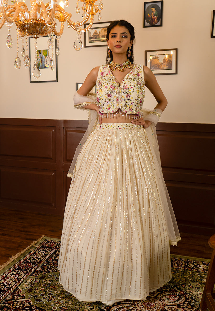 white multi-coloured sequin lehenga