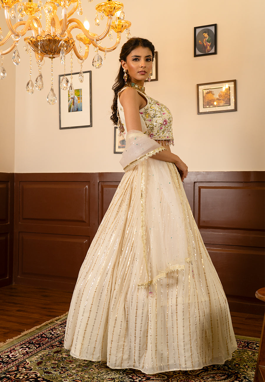 white multi-coloured sequin lehenga