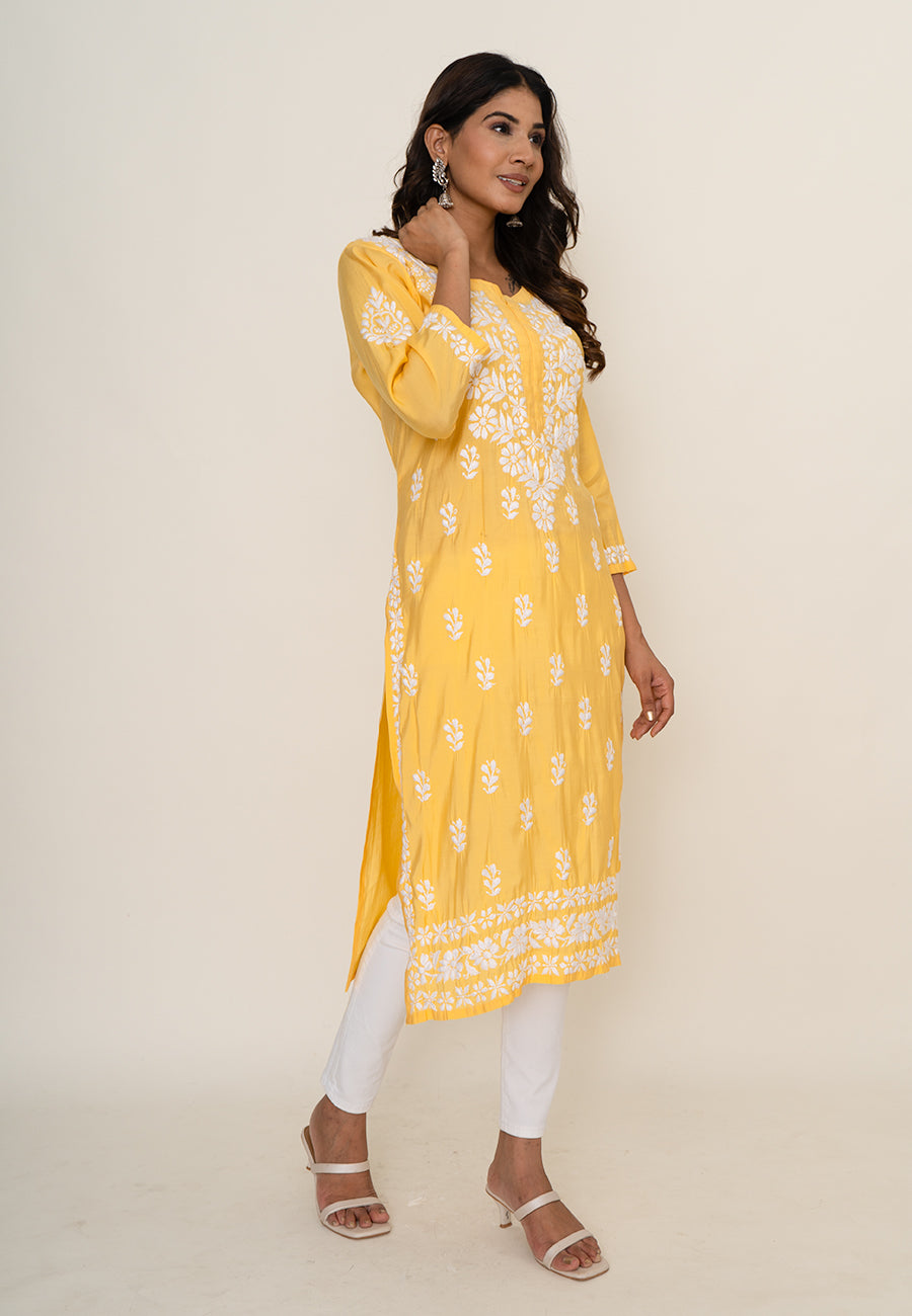 Yellow chikankari kurta