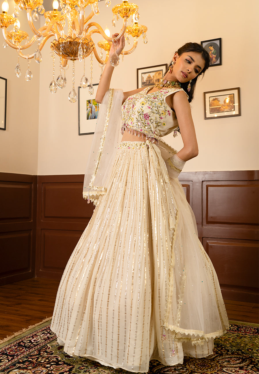 white multi-coloured sequin lehenga