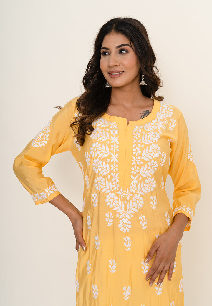 Yellow chikankari kurta