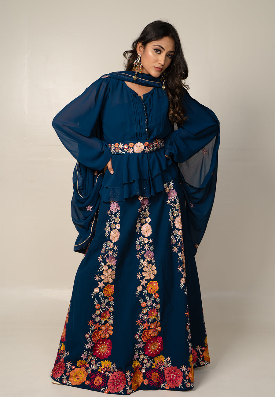 Blue embroidery lehenga