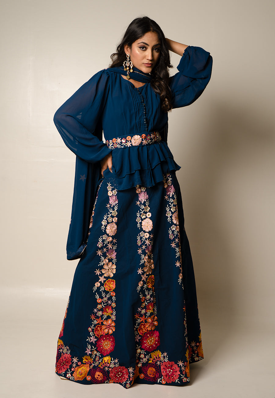 Blue embroidery lehenga