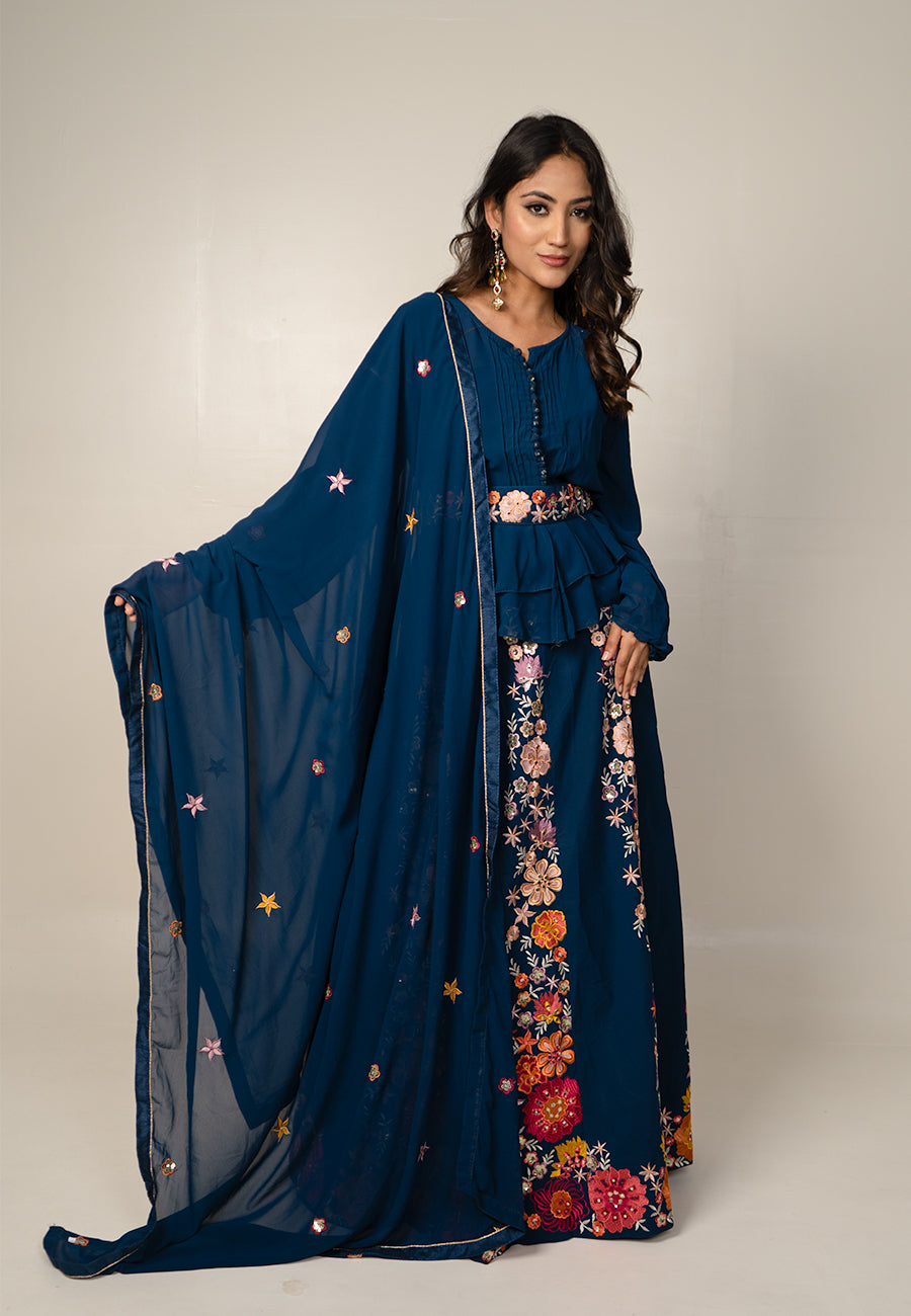 Blue embroidery lehenga