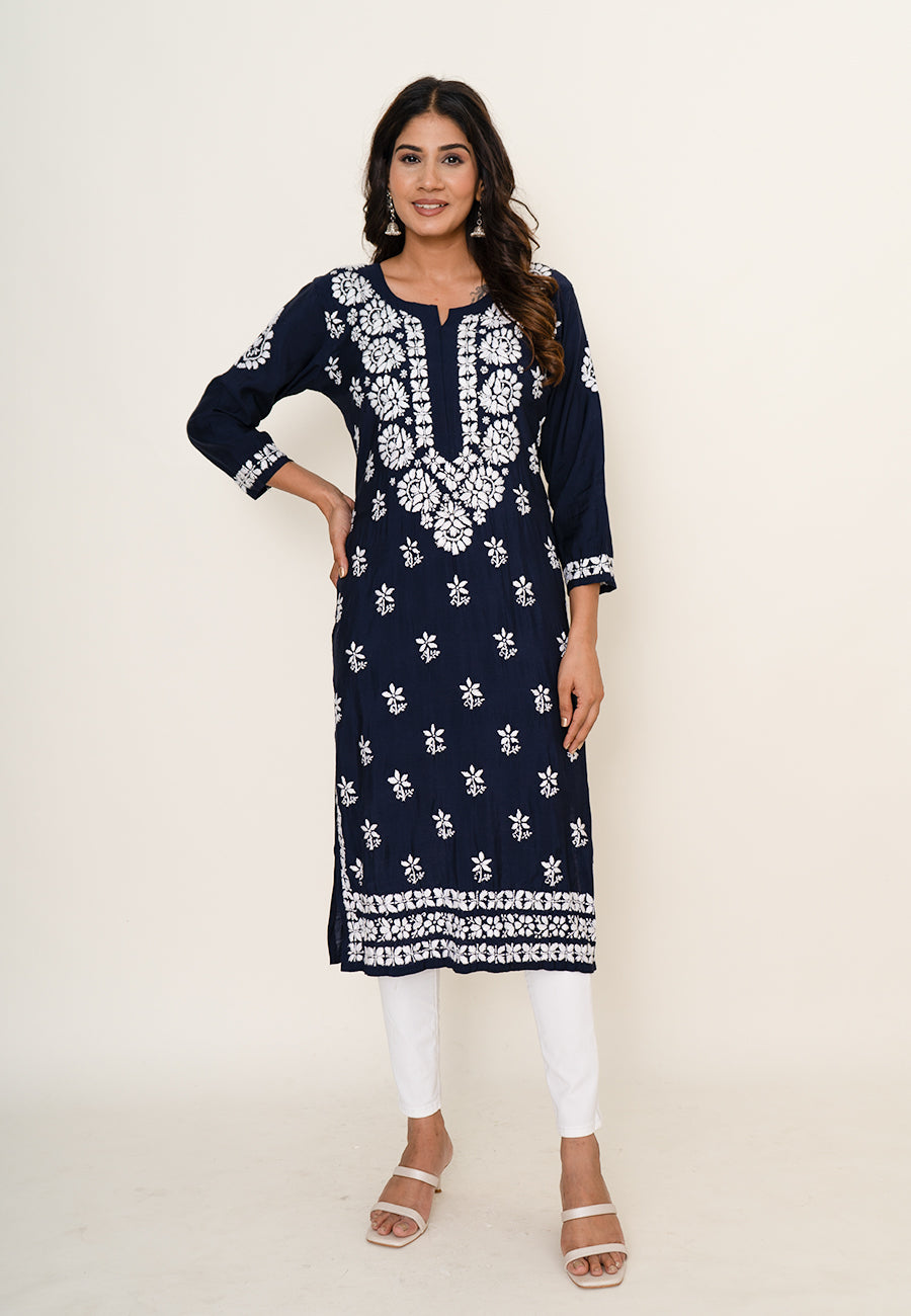 Navy blue chikankari kurta