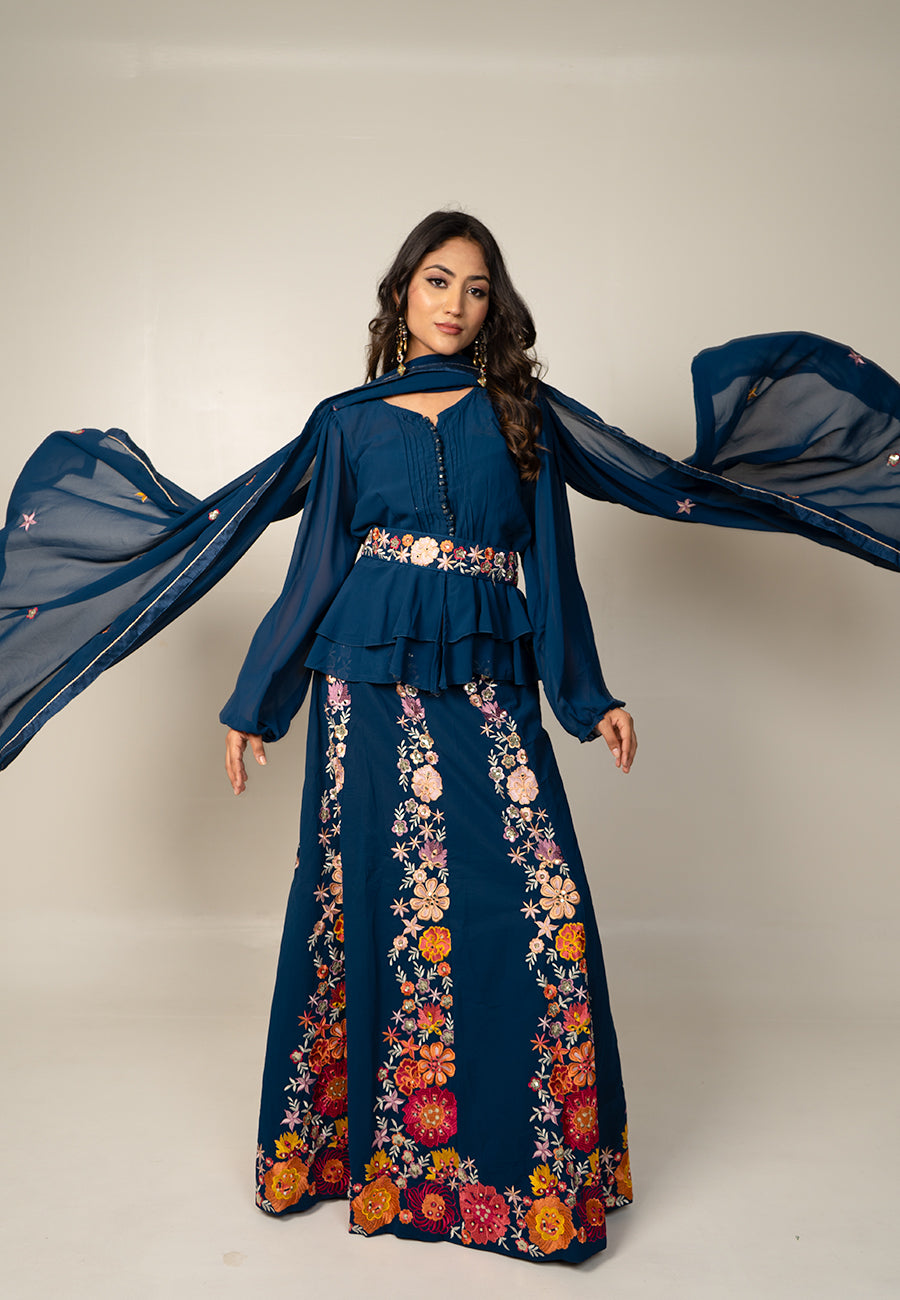 Blue embroidery lehenga