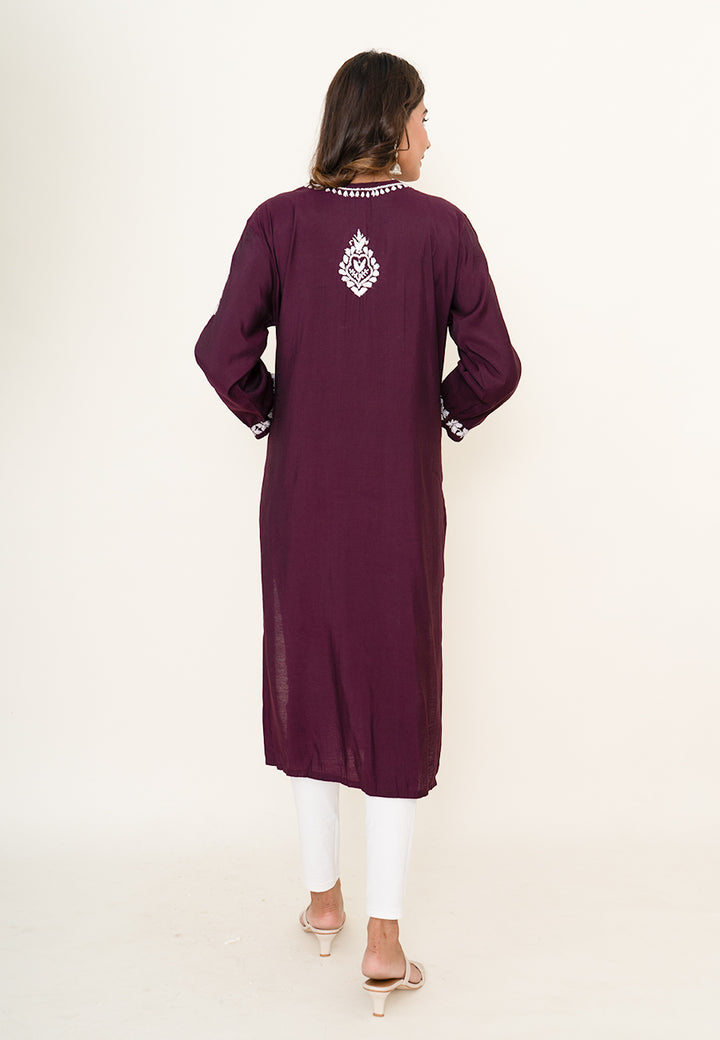 wine chikankari kurta