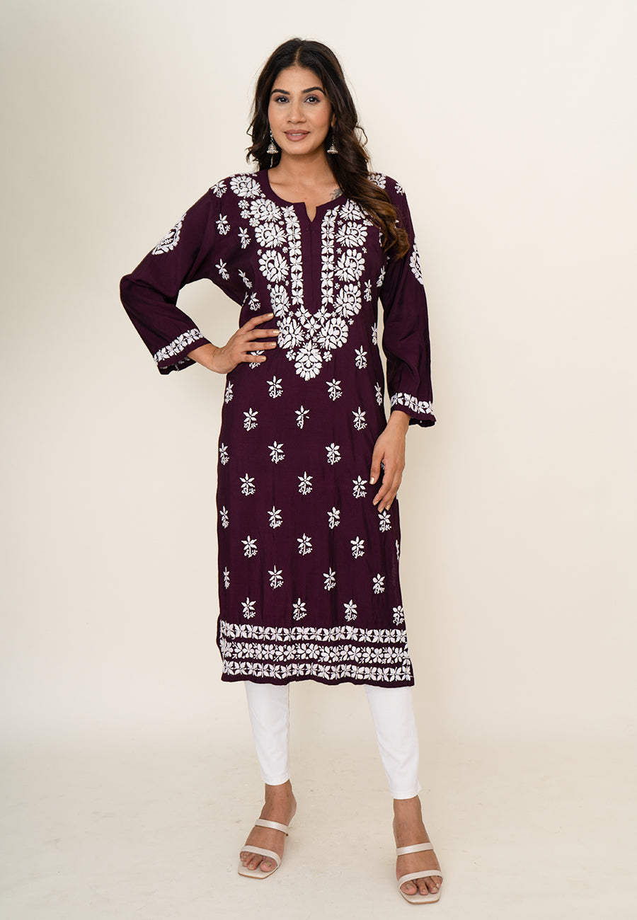 wine chikankari kurta