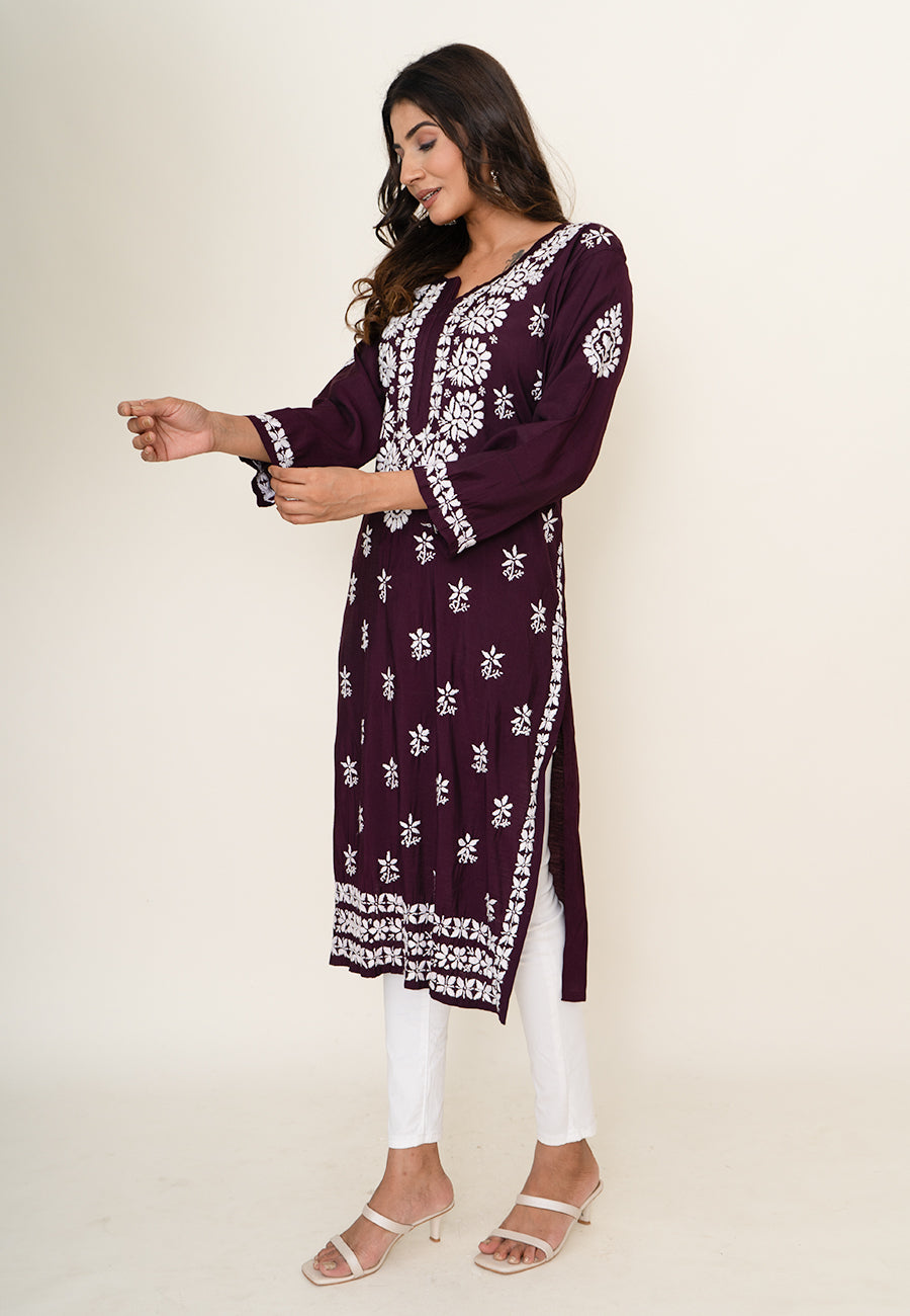 wine chikankari kurta