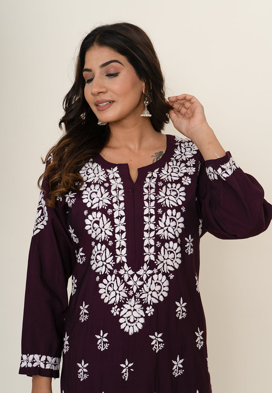 wine chikankari kurta