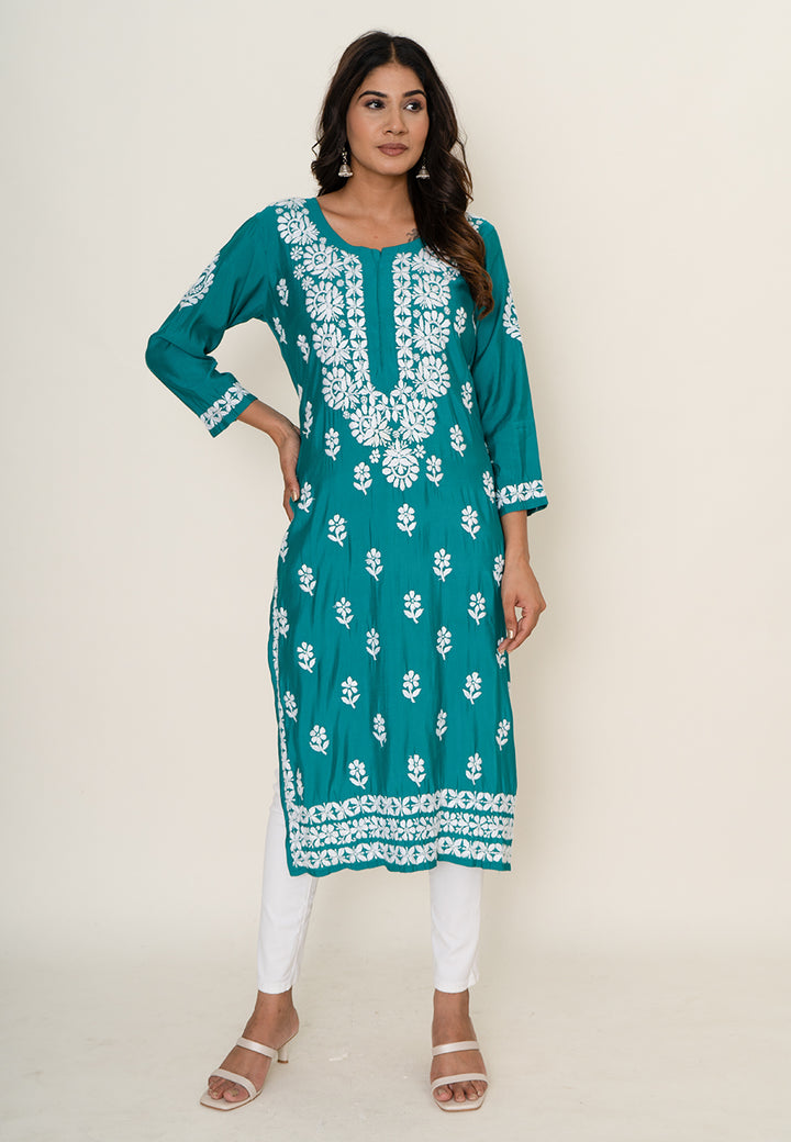 Sea blue chikankari kurta