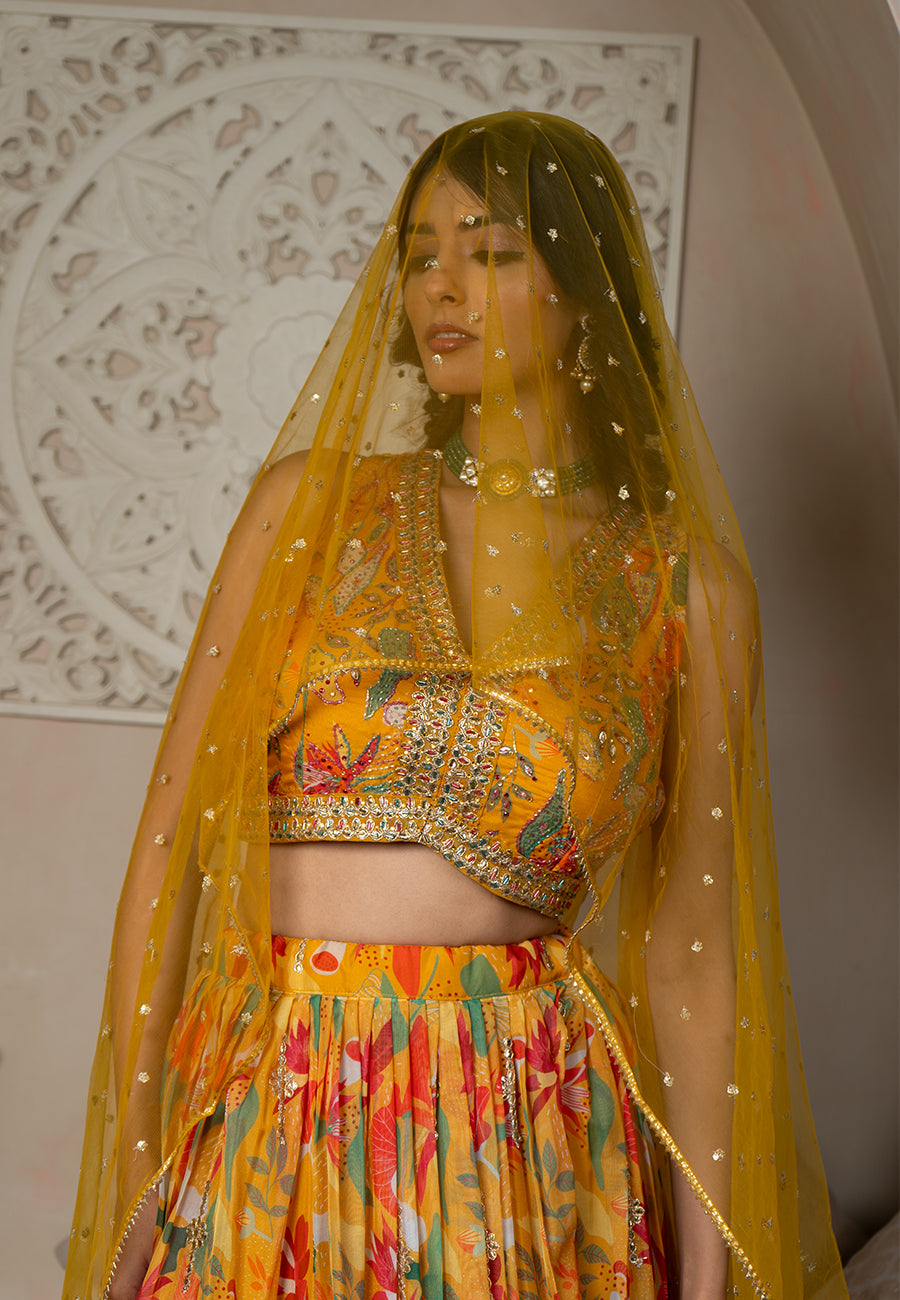 Yellow fauna lehenga