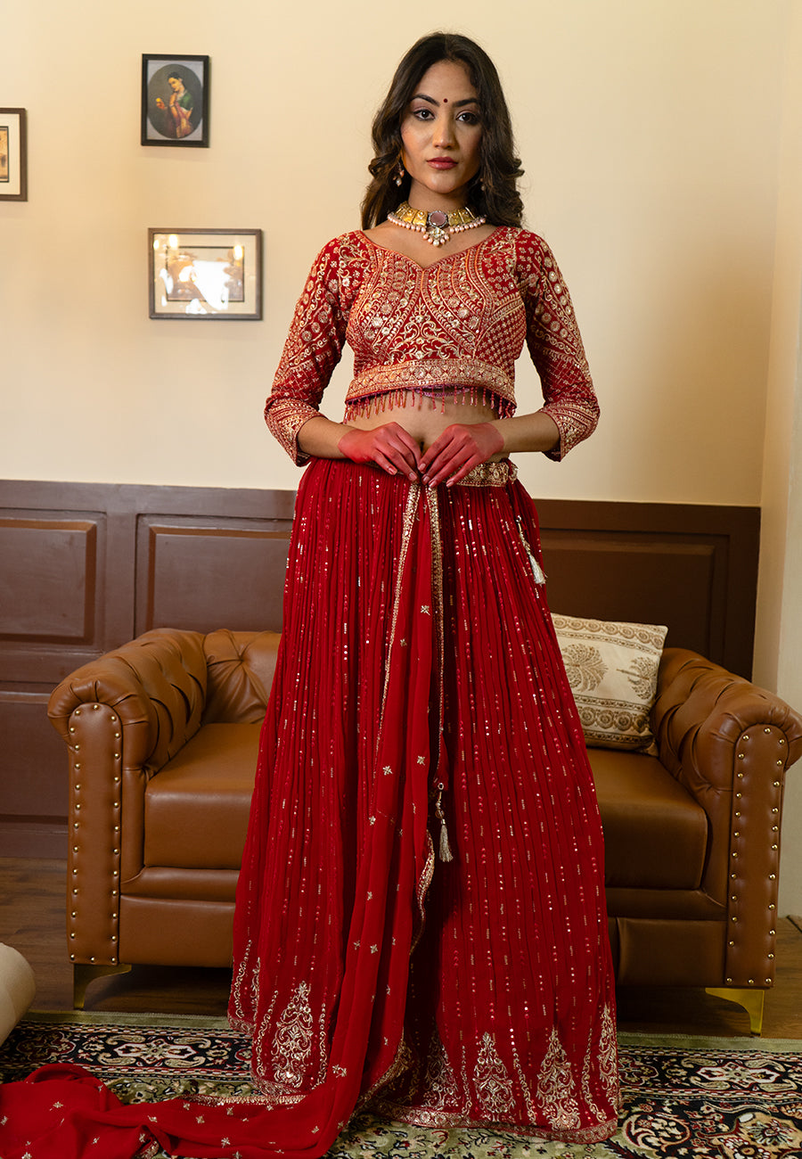 Red zari embroidery lehenga