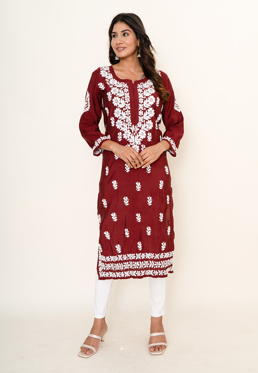 Maroon chikankari kurta