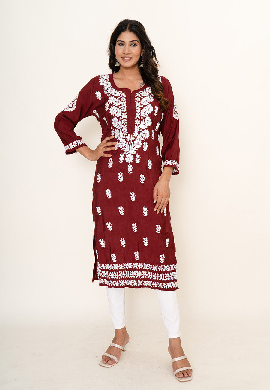 Maroon chikankari kurta