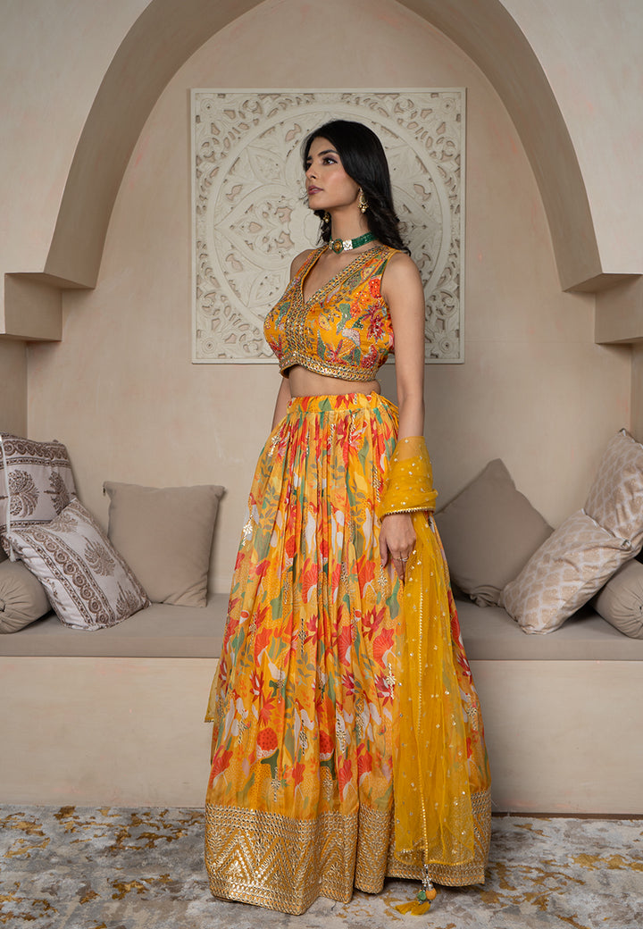 Yellow fauna lehenga