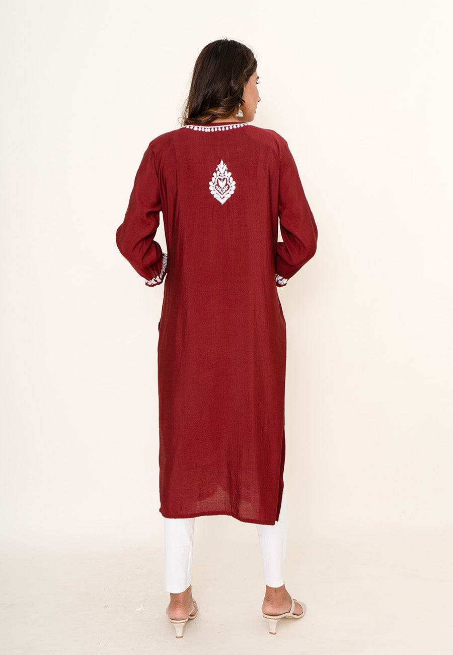 Maroon chikankari kurta