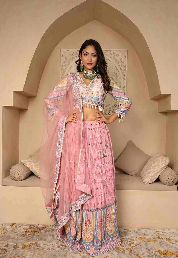 Pink digital print lehenga